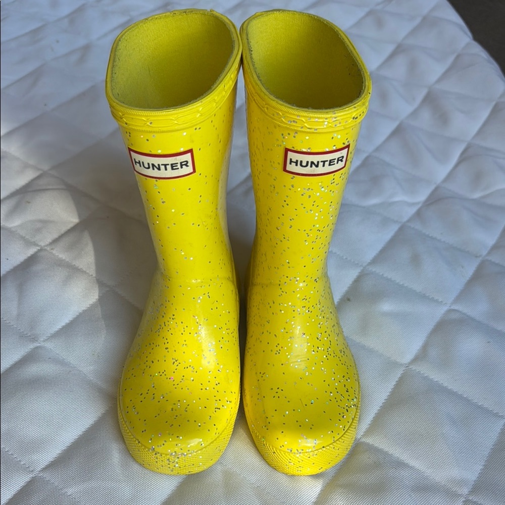 Hunter Sparkling Yellow Rain Boots gently worn only a few times